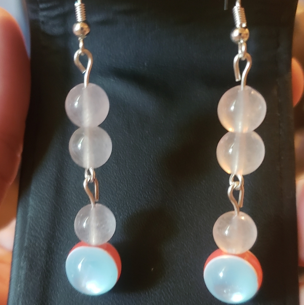 Rose Quartz w/Pastel Cats Eye Earrings